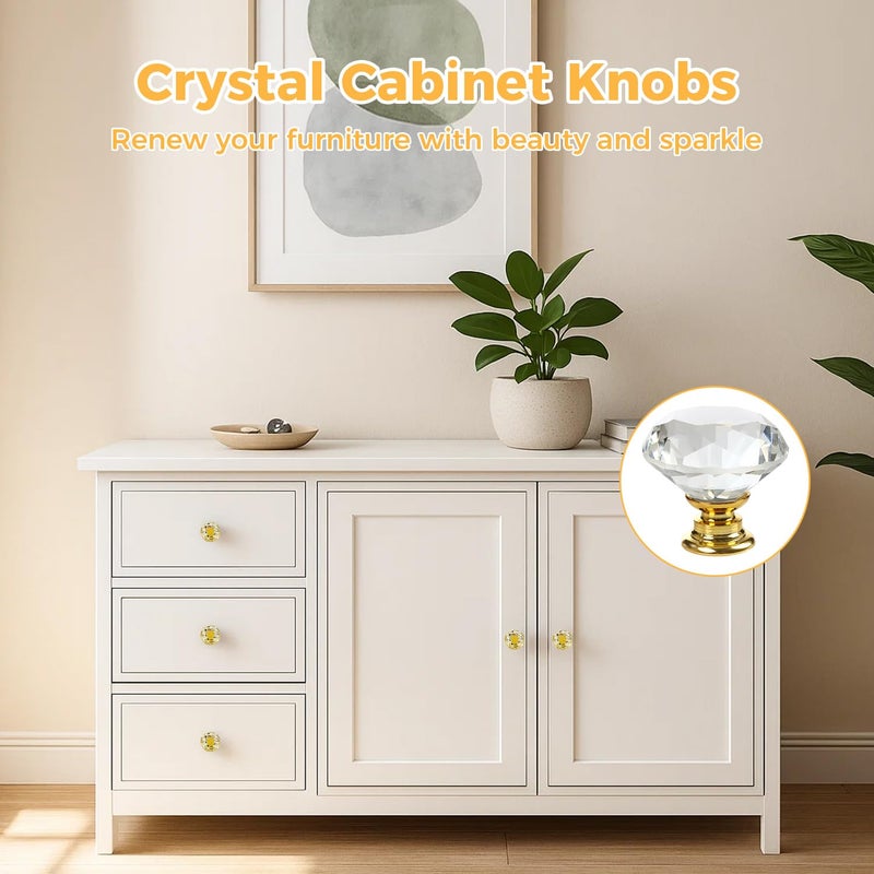 DeELF Outlet DEELF 26 Packs Kitchen Cabinet Knobs, 30 mm Crystal Cabinet Knobs Diamond Dresser Handle Drawer Pulls, Dresser Knobs for Cabinets and Drawers, Gold Base - Image 2